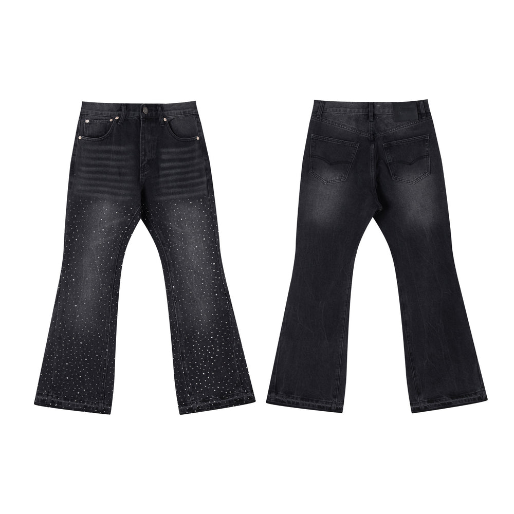 Gallery Depot Versatile Inkjet Drilled Hole Washed Micro Pull Splicing Jeans American Casual Pants