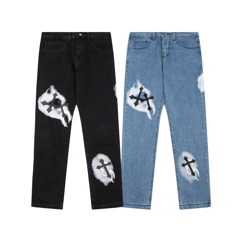GALLERYDEPT European and American high street Vibe style splashed ink graffiti sticker skin leopard print loose washed straight leg pants
