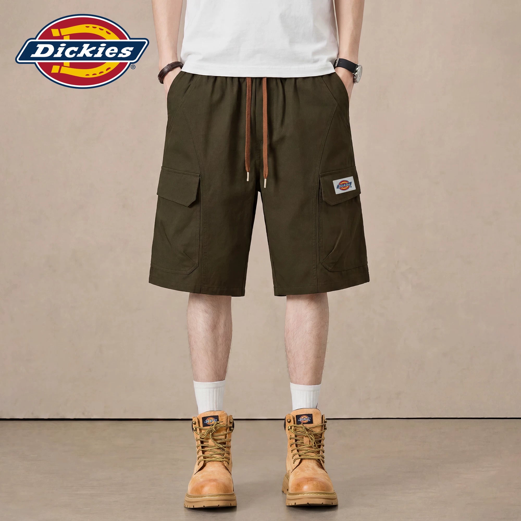 Dickies帝酷适绿色多口袋工装短裤男士夏季宽松直筒休闲五分裤M