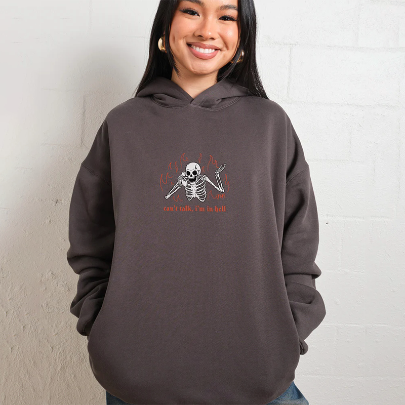 European and American Dark Fun Illustration Shark Cat Dog Little Ghost Printed Pattern Men's and Women's Loose Straight Spray Hoodie Autumn