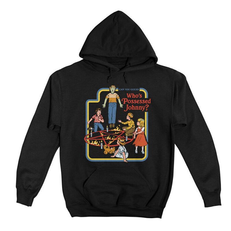 Autumn and winter 380g heavy loose men's pure cotton thick European and American dark fun illustration direct spray hooded sweatshirt