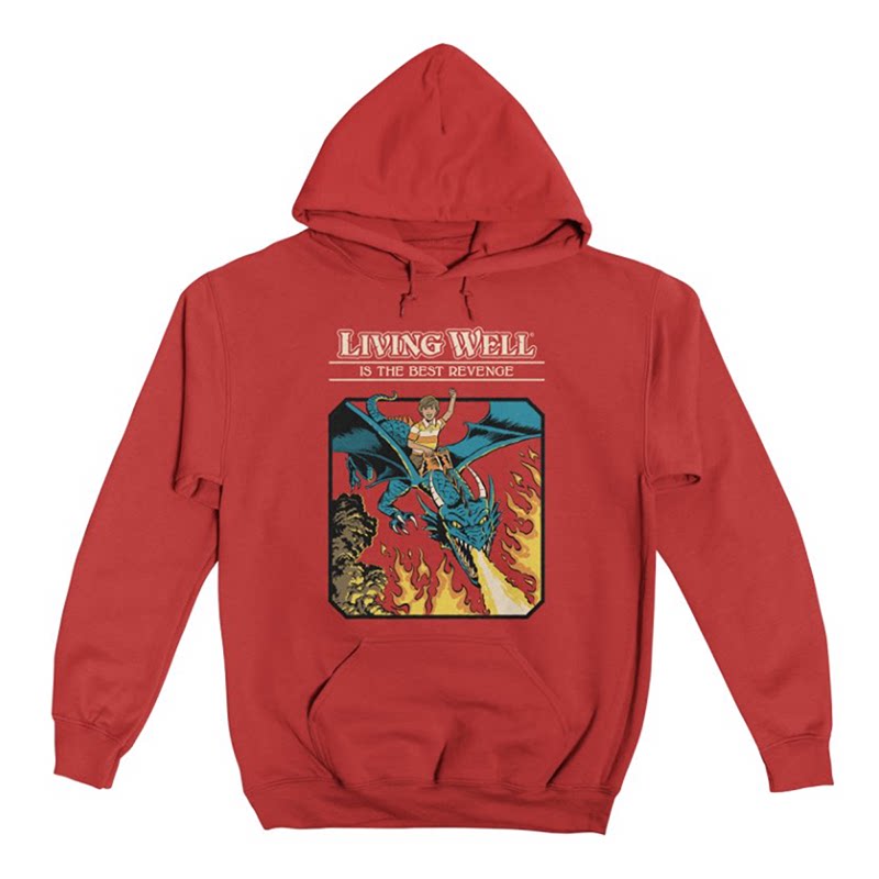 Autumn and winter 380g heavy loose men's pure cotton thick European and American dark fun illustration direct spray hooded sweatshirt