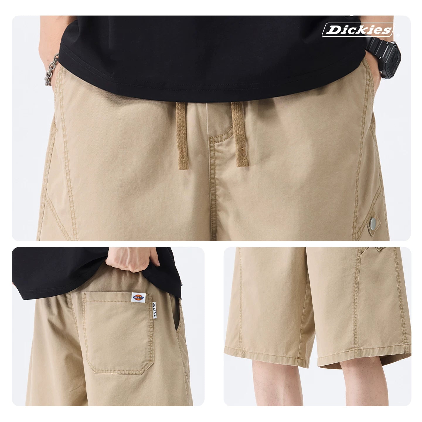 Dickies Cool Summer Thin Khaki Casual Shorts for Men, American Straight Leg Wide Leg Five Cent Shorts Y