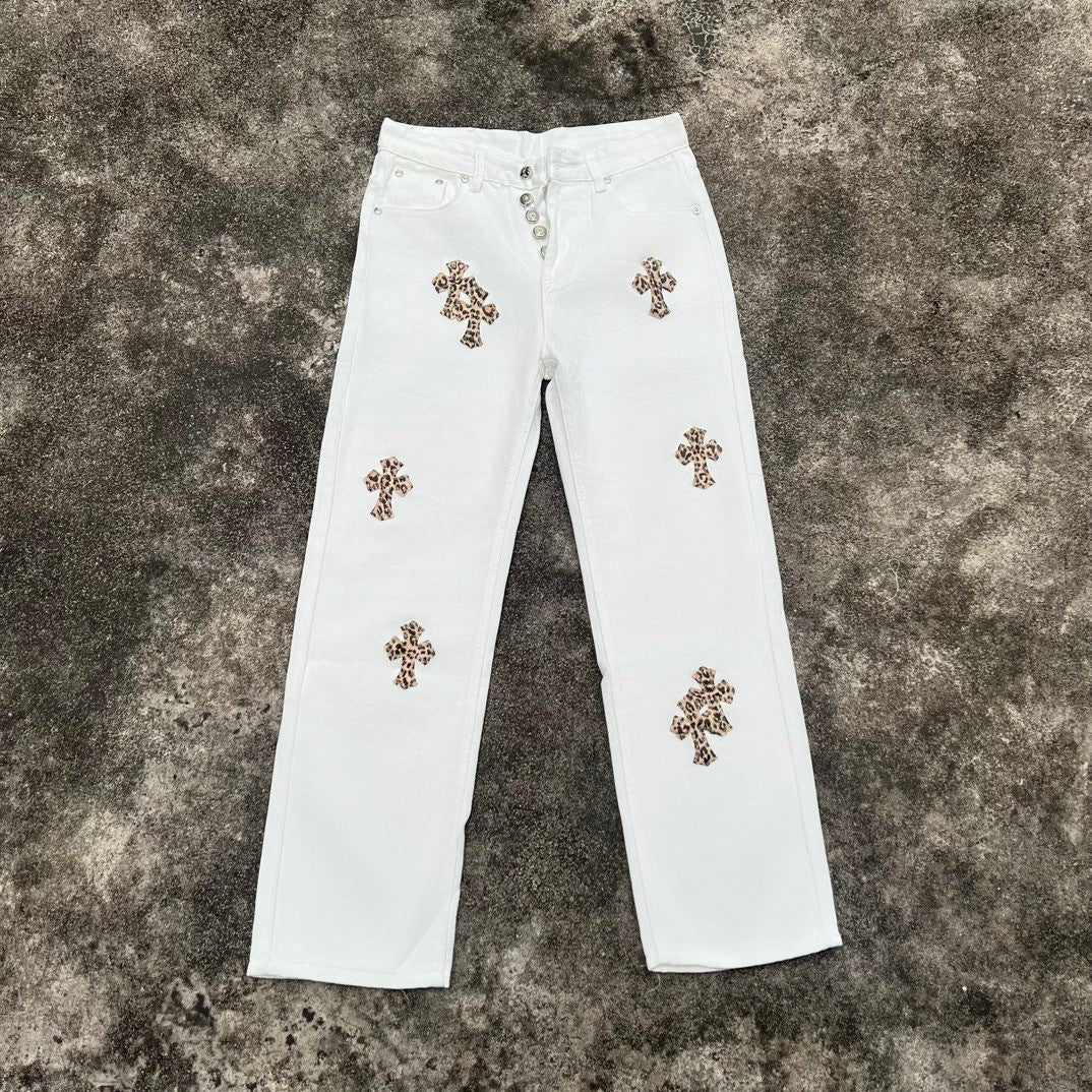 High version cross-border CH Croquet horseshoe leather cross trendy jeans in stock, unisex pants