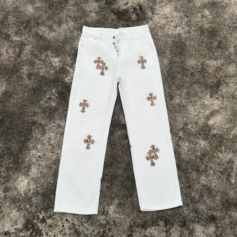 High version cross-border CH Croquet horseshoe leather cross trendy jeans in stock, unisex pants