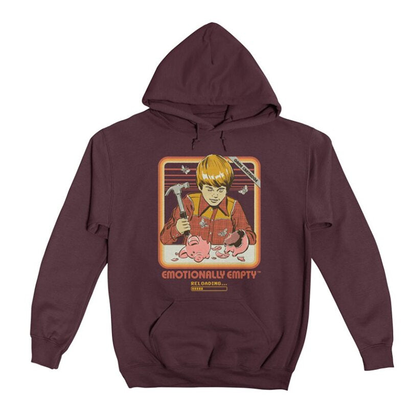 Autumn and winter 380g heavy loose men's pure cotton thick European and American dark fun illustration direct spray hooded sweatshirt