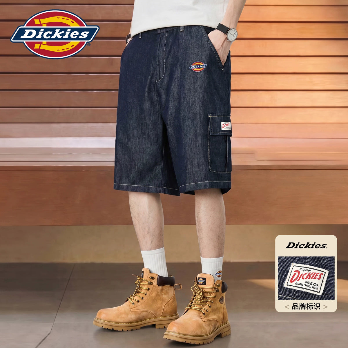 Diesel Dickies denim shorts for boys in summer, thin, loose, straight leg, five quarter pants M