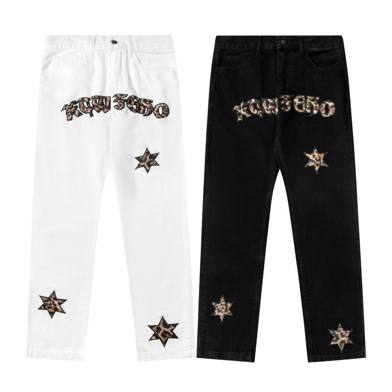 GALLERYDEPT European and American high street Vibe style splashed ink graffiti sticker skin leopard print loose washed straight leg pants