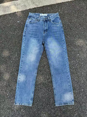 OFF-WHITE2026 New Light Blue Black Printed Couple's Wash Loose Jeans Cross border Europe and America