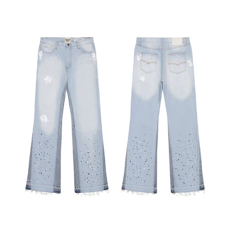 High version Gallery Depot new basic washed micro flared blue patchwork jeans versatile pants