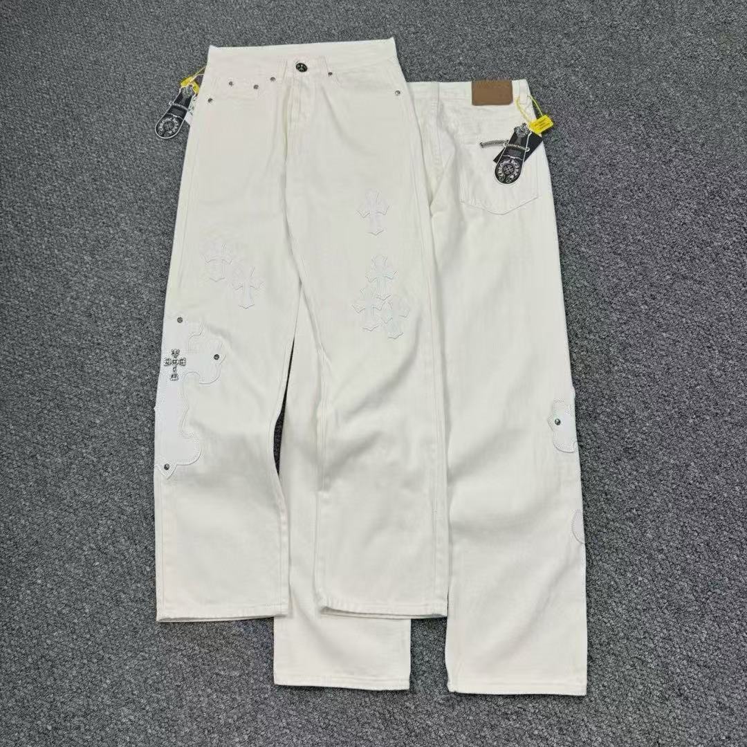 High version cross-border CH Croquet horseshoe leather cross trendy jeans in stock, unisex pants