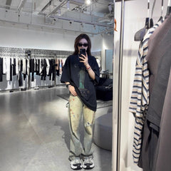 ERD's melancholic wealthy second-generation, heavy water washed, damaged, worn, blood stained, knife cut, dirty, dyed, logging pants, straight leg jeans