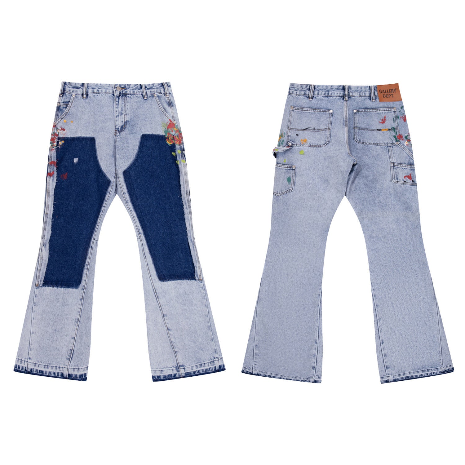Gallery Depot American Street Trendy Splicing Patch, Splashed Paint Micro Pull Work Pants, Jeans, Versatile Pants