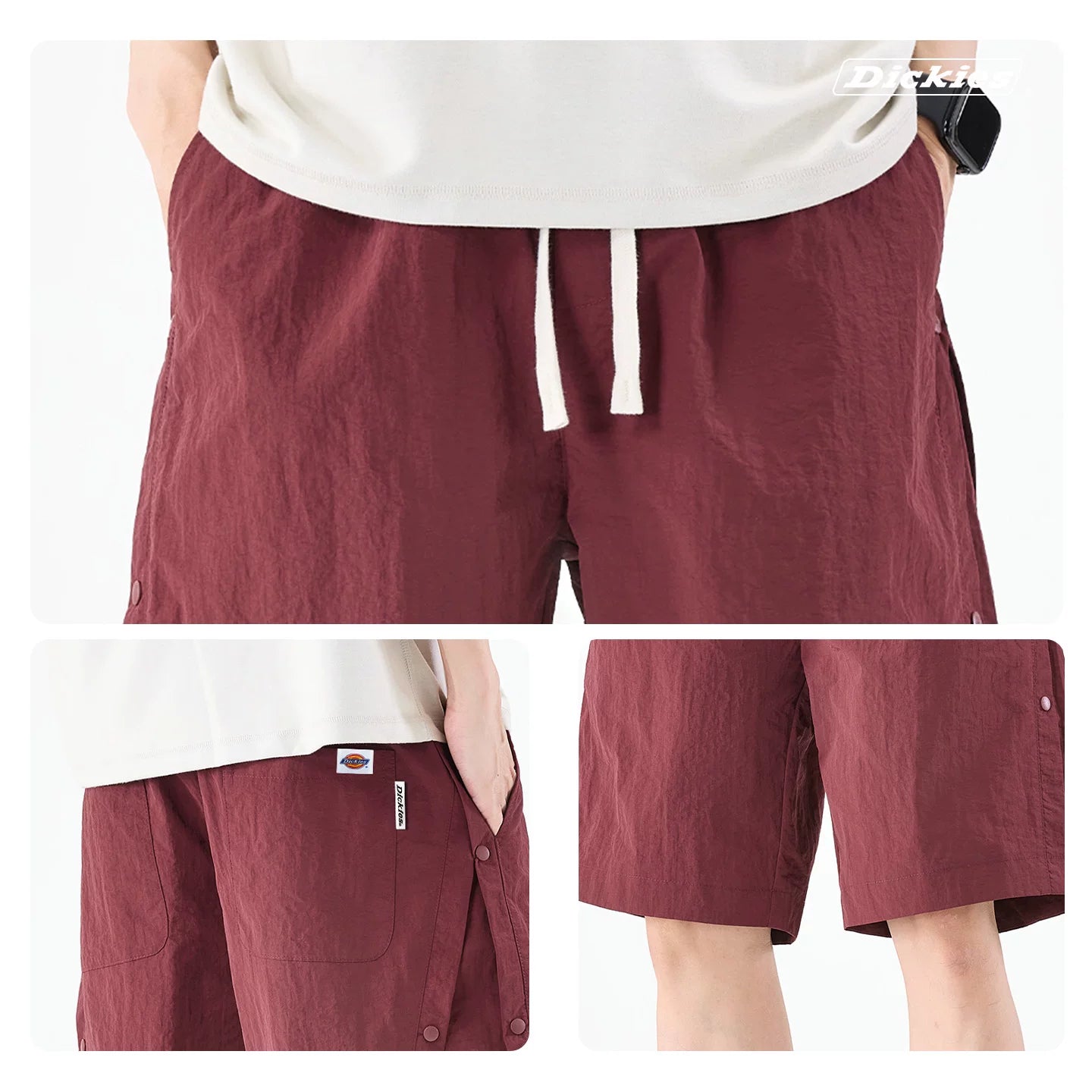 Dickies Emperor Cool Summer Wine Red Wide Leg Casual Shorts for Men, Thin, Loose, Straight Leg, Five Cent Shorts Y