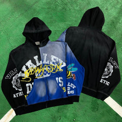 Vale Forever Graphic Full-Zip Hoodie (Black & Blue / New York Bee & Athletic Motifs)