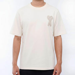 [Ami Paris] Tonal Patch Heart T-Shirt in White/Cream