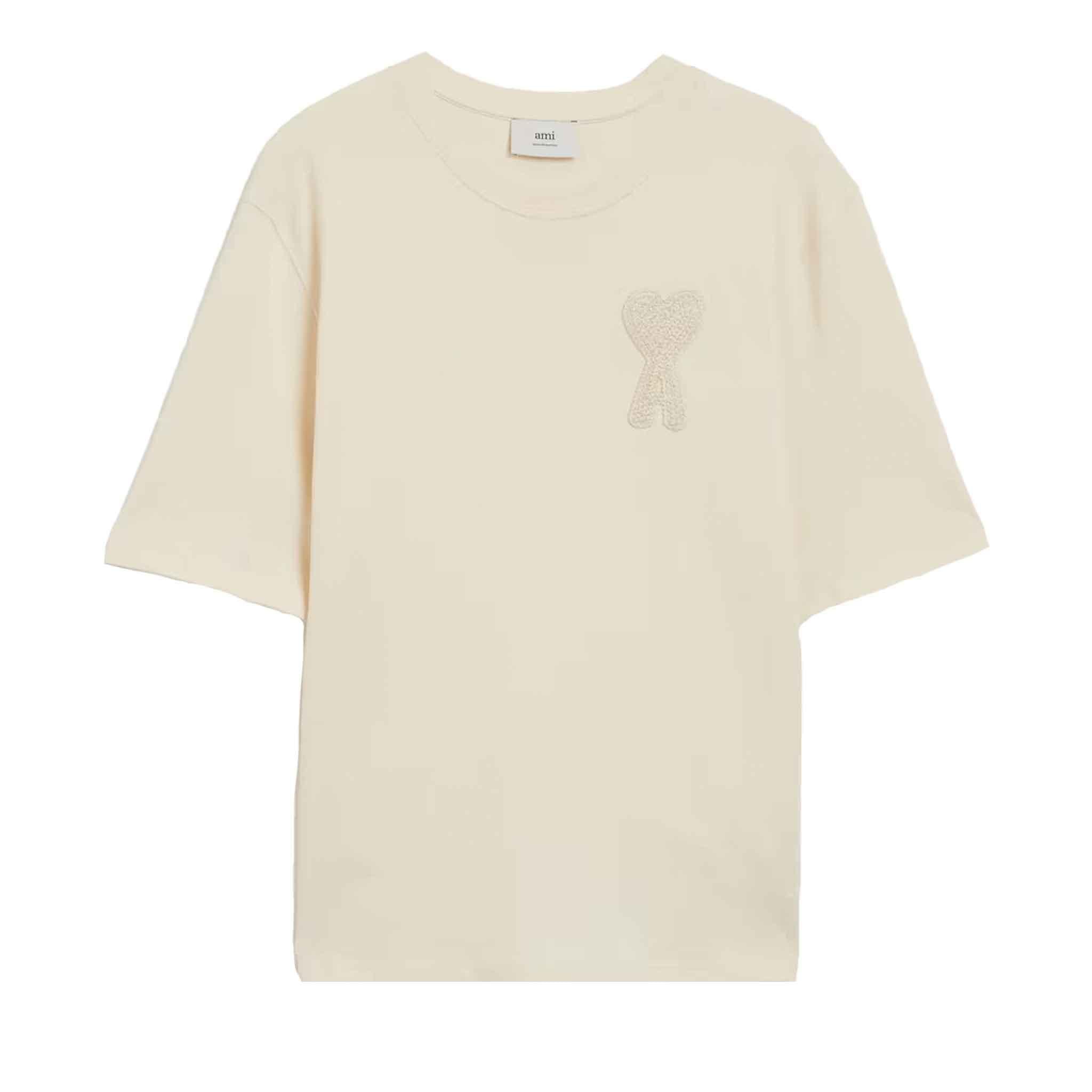 [Ami Paris] Tonal Patch Heart T-Shirt in White/Cream