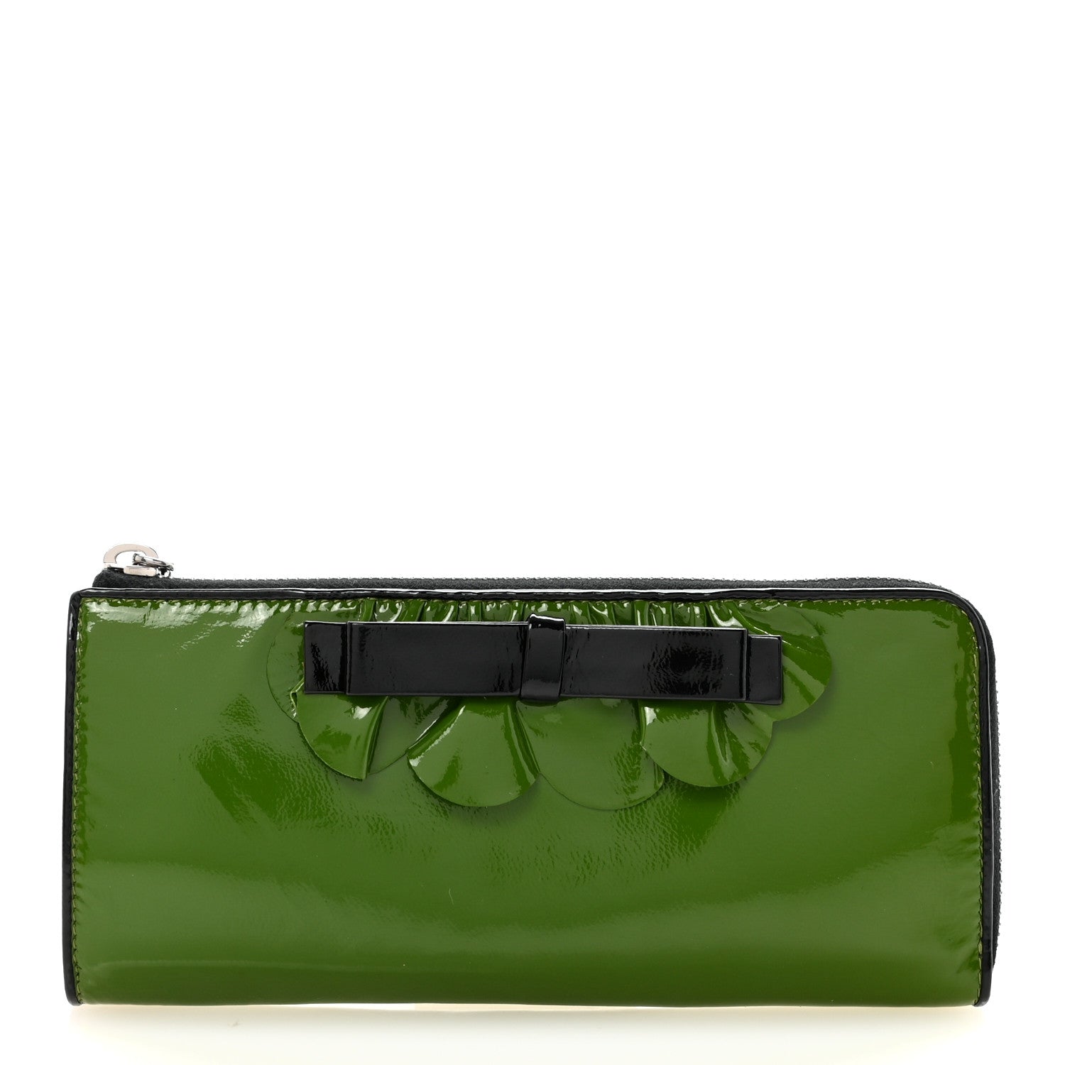 Patent Bow Flap Wallet Green Black